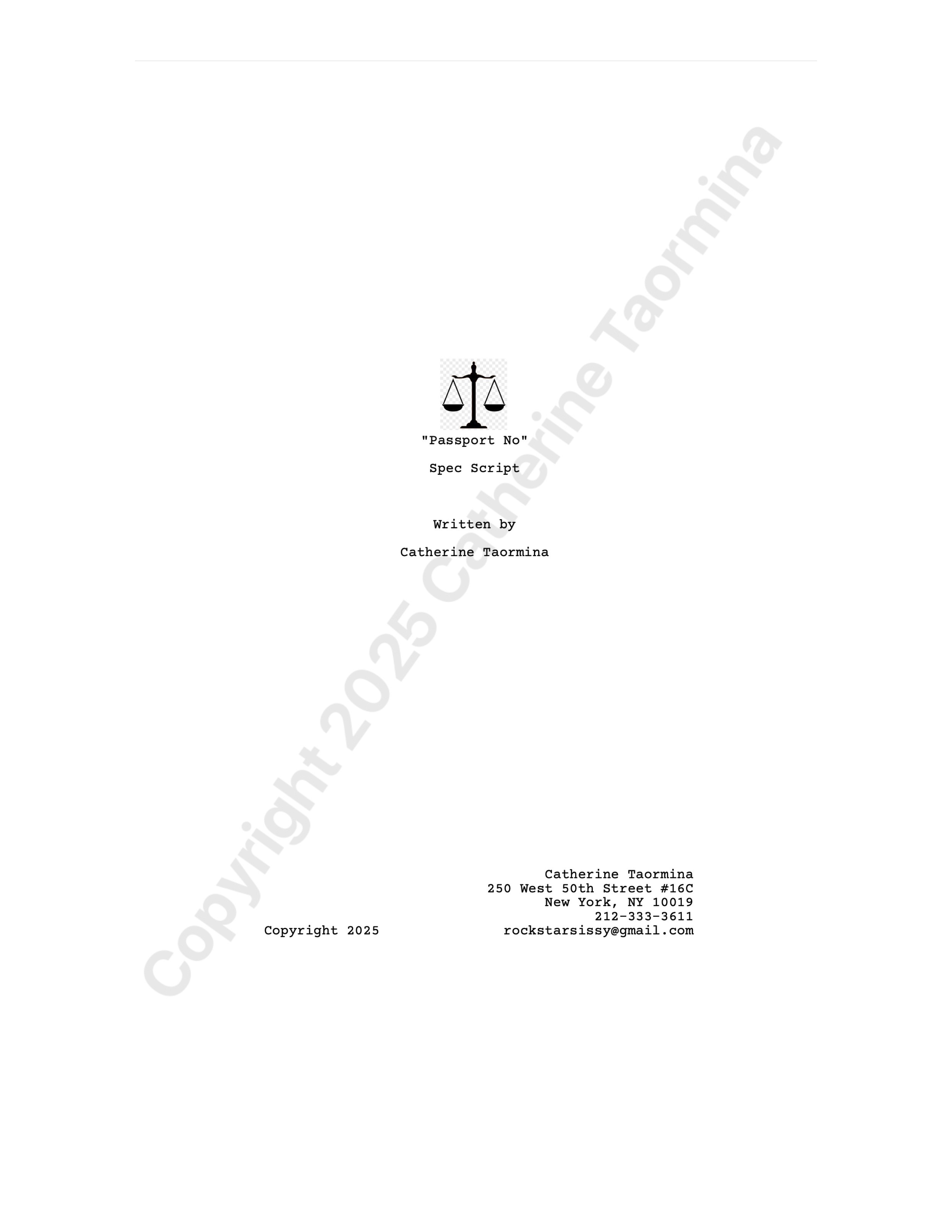 Catherine Taormina writer Procedural Drama Spec Script